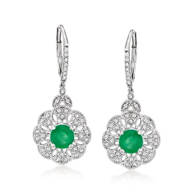 Ross-simons Emerald And . Diamond Milgrain Drop Earrings In Sterling Silver In Green