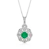 ROSS-SIMONS EMERALD AND . DIAMOND MILGRAIN PENDANT NECKLACE IN STERLING SILVER