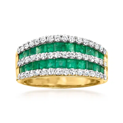 Ross-simons Emerald And . Diamond Multi-row Dome Ring In 14kt Yellow Gold In White