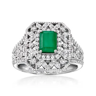 Ross-simons Emerald And . Diamond Ring In Sterling Silver In Green