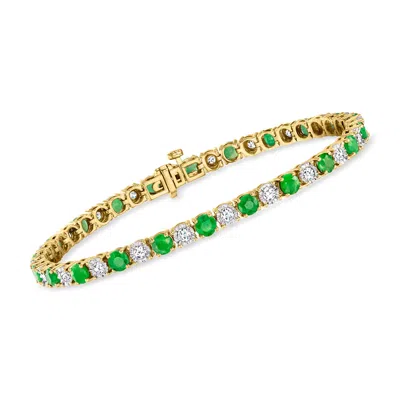 Ross-simons Emerald And Diamond Tennis Bracelet In 18kt Gold Over Sterling