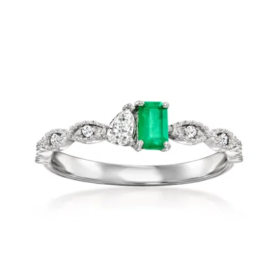 Ross-simons Emerald And . Diamond Toi Et Moi Ring With Diamond Accents In 14kt White Gold In Green