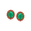 Ross-simons Emerald And Garnet Halo Earrings In 18kt Gold Over Sterling In Green