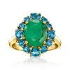 Ross-simons Emerald And London Blue Topaz Ring In 18kt Gold Over Sterling In Green