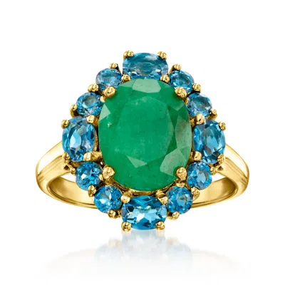 Ross-simons Emerald And London Blue Topaz Ring In 18kt Gold Over Sterling In Green