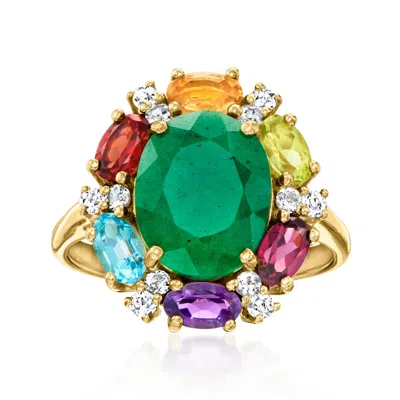 Ross-simons Emerald And Multi-gemstone Ring In 18kt Gold Over Sterling In Green
