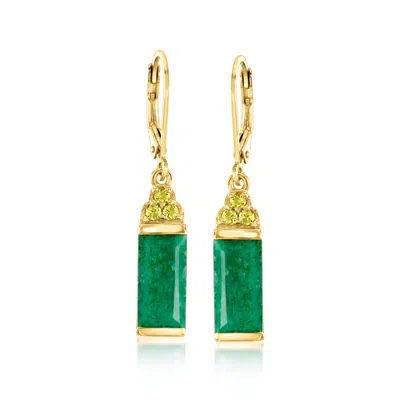 Ross-simons Emerald And . Peridot Drop Earrings In 18kt Gold Over Sterling