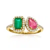 Ross-simons Emerald And . Pink Sapphire Toi Et Moi Ring With . Diamonds In 14kt Yellow Gold In Green