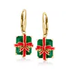 Ross-simons Emerald And Red Enamel Bow Present Drop Earrings In 18kt Gold Over Sterling In Green