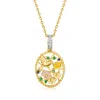 Ross-simons Emerald And Sapphire Hummingbird Floral Pendant Necklace With Multicolored Enamel And Diamonds In 18