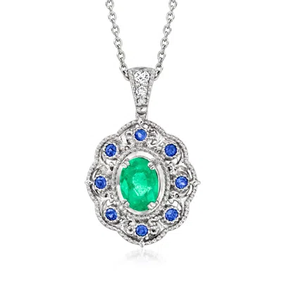Ross-simons Emerald And . Sapphire Pendant Necklace With Diamond Accents In Sterling Silver In Multi