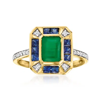 Ross-simons Emerald And . Sapphire Ring With . Diamonds In 14kt Yellow Gold In Green
