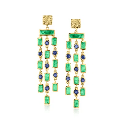 Ross-simons Emerald And Sapphire Vintage-inspired Drop Earrings In 18kt Gold Over Sterling In Green
