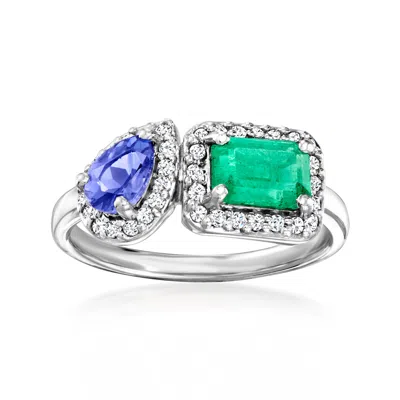 Ross-simons Emerald And . Tanzanite Toi Et Moi Ring With . Diamonds In 14kt White Gold In Green