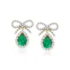 Ross-simons Emerald And White Topaz Bow Drop Earrings In 18kt Gold Over Sterling In Green
