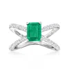 Ross-simons Emerald And . White Topaz Crisscross Ring In Sterling Silver In Green