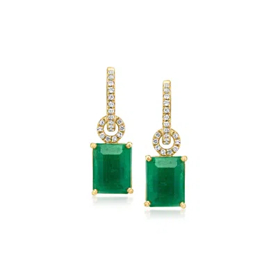 Ross-simons Emerald And . White Topaz Drop Earrings In 18kt Gold Over Sterling In Green