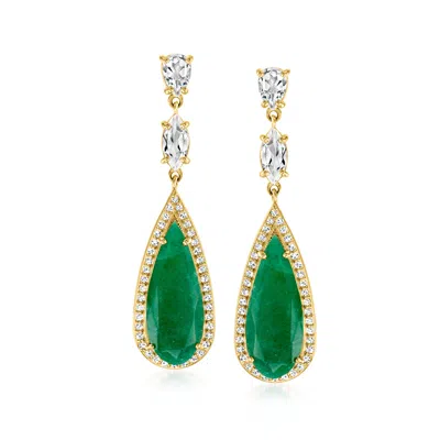 Ross-simons Emerald And White Topaz Drop Earrings In 18kt Gold Over Sterling In Brown