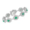 Ross-simons Emerald And White Topaz Link Bracelet In Sterling Silver In Multi
