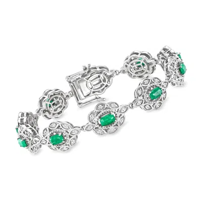 Ross-simons Emerald And White Topaz Link Bracelet In Sterling Silver In Multi