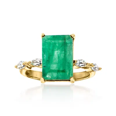 Ross-simons Emerald And . White Topaz Ring In 18kt Gold Over Sterling In Green