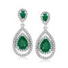 Ross-simons Emerald And White Topaz Teardrop Earrings In Sterling Silver In Green