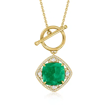 Ross-simons Emerald And . White Topaz Toggle Necklace In 18kt Gold Over Sterling In Green
