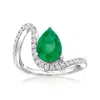 Ross-simons Emerald And . White Topaz Wavy Ring In Sterling Silver In Green