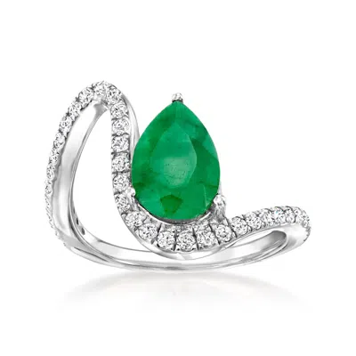 Ross-simons Emerald And . White Topaz Wavy Ring In Sterling Silver In Metallic