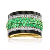 Ross-simons Emerald And . White Zircon Ring With Black Enamel In 18kt Gold Over Sterling In Green