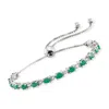 Ross-simons Emerald Bolo Bracelet With Diamond Accents In Sterling Silver In Green