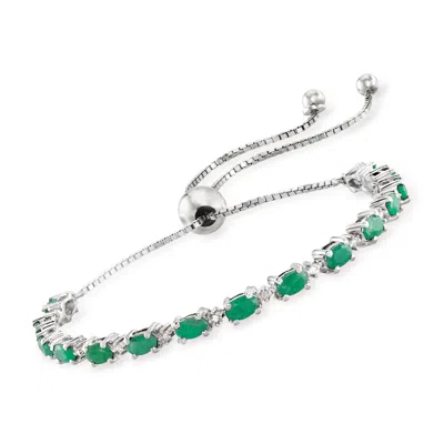 Ross-simons Emerald Bolo Bracelet With Diamond Accents In Sterling Silver In Green