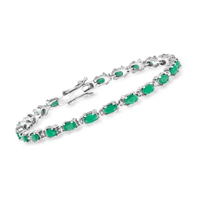 Ross-simons Emerald Bracelet With Diamond Accents In Sterling Silver In Multi