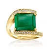 Ross-simons Emerald Bypass Ring With . White Topaz In 18kt Gold Over Sterling