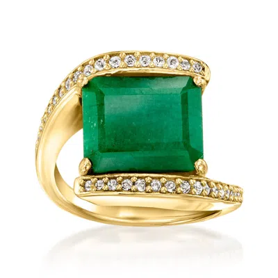 Ross-simons Emerald Bypass Ring With . White Topaz In 18kt Gold Over Sterling
