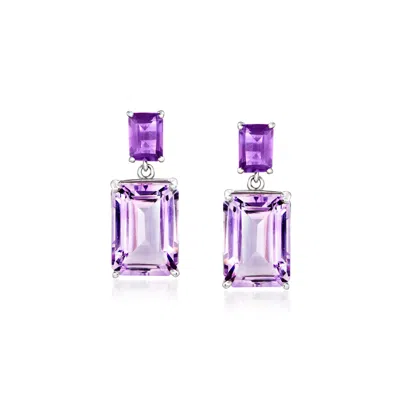 Ross-simons Emerald-cut Amethyst Drop Earrings In Sterling Silver In Purple