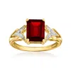 Ross-simons Emerald-cut Garnet Ring With Diamond Accents In 14kt Yellow Gold In Red