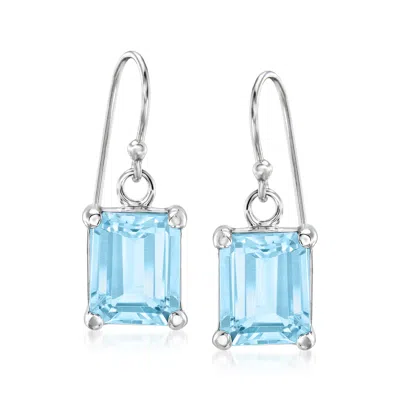 Ross-simons Emerald-cut Sky Blue Topaz Drop Earrings In Sterling Silver In Metallic