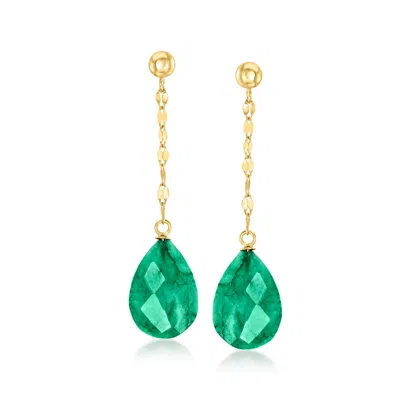 Ross-simons Emerald Drop Earrings In 14kt Yellow Gold In Green
