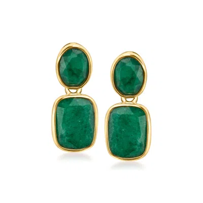 Ross-simons Emerald Drop Earrings In 18kt Gold Over Sterling In Green