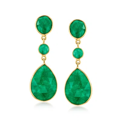 Ross-simons Emerald Drop Earrings In 18kt Gold Over Sterling In Green