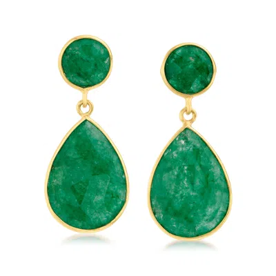 Ross-simons Emerald Drop Earrings In 18kt Gold Over Sterling In Green