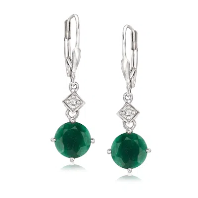 Ross-simons Emerald Drop Earrings With Diamond Accents In Sterling Silver In Green