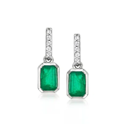 Ross-simons Emerald Drop Earrings With . Diamonds In Platinum In Green