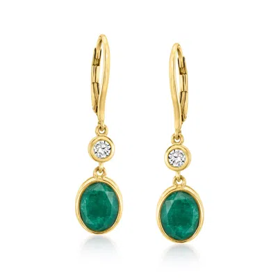 Ross-simons Emerald Drop Earrings With . Lab-grown Diamonds In 18kt Gold Over Sterling