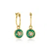 Ross-simons Emerald Flower Hoop Drop Earrings With Diamonds In 18kt Gold Over Sterling In Multi