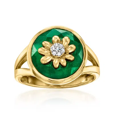 Ross-simons Emerald Flower Ring With Diamonds In 18kt Gold Over Sterling In Green