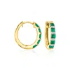 Ross-simons Emerald Hoop Earrings With Diamond Accents In 18kt Gold Over Sterling In Green