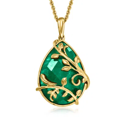 Ross-simons Emerald Leaf Scrollwork Pendant Necklace In 18kt Gold Over Sterling In Green