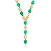 Ross-simons Emerald Leaf Y-necklace In 18kt Gold Over Sterling In Multi
